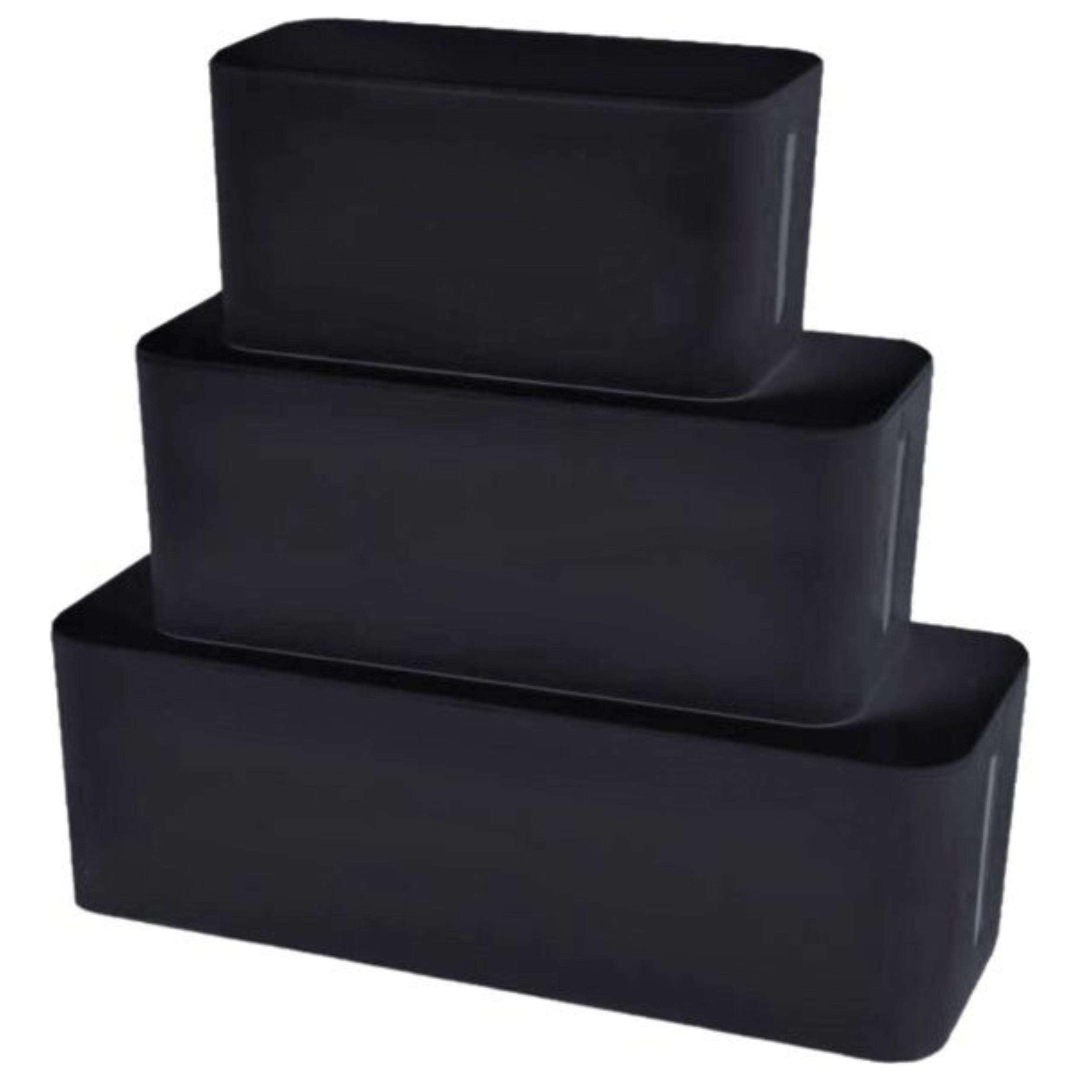 Zwarte kabelbox set met bamboe cover in drie maten M, L en XL