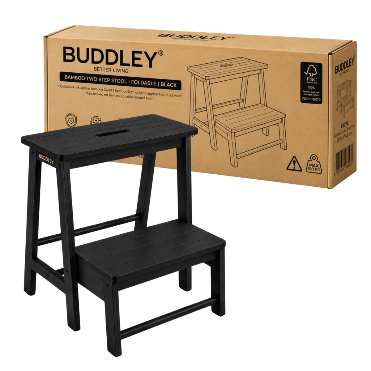 BUDDLEY Bamboe Opstapje FlipEase zwart
