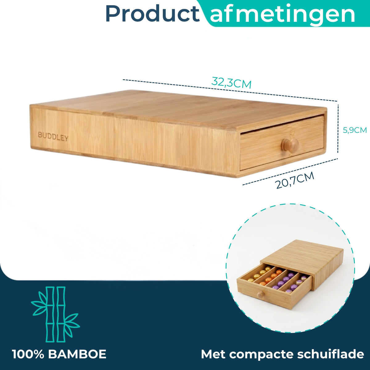 Afmetingen van de bamboe koffiecups houder naturel