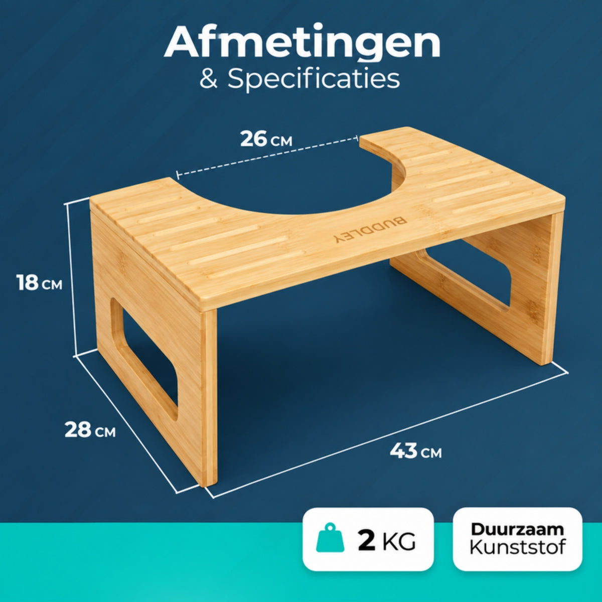 Afmetingen toiletkrukje 43 x 28 x 18 cm