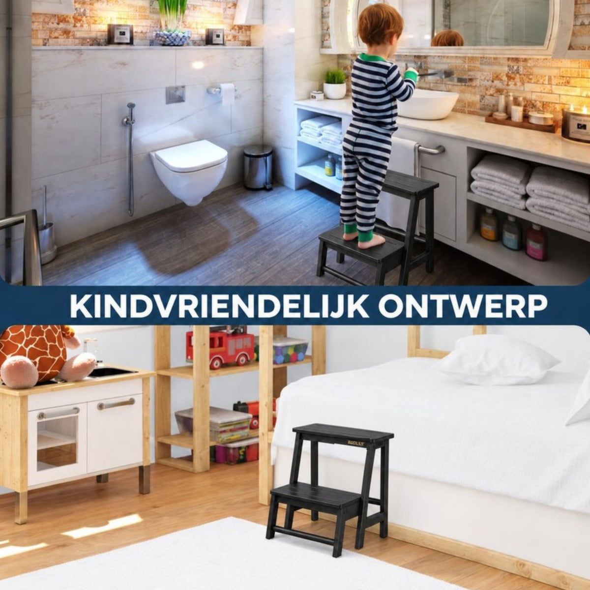 BUDDLEY Bamboe Opstapje FlipEase zwart