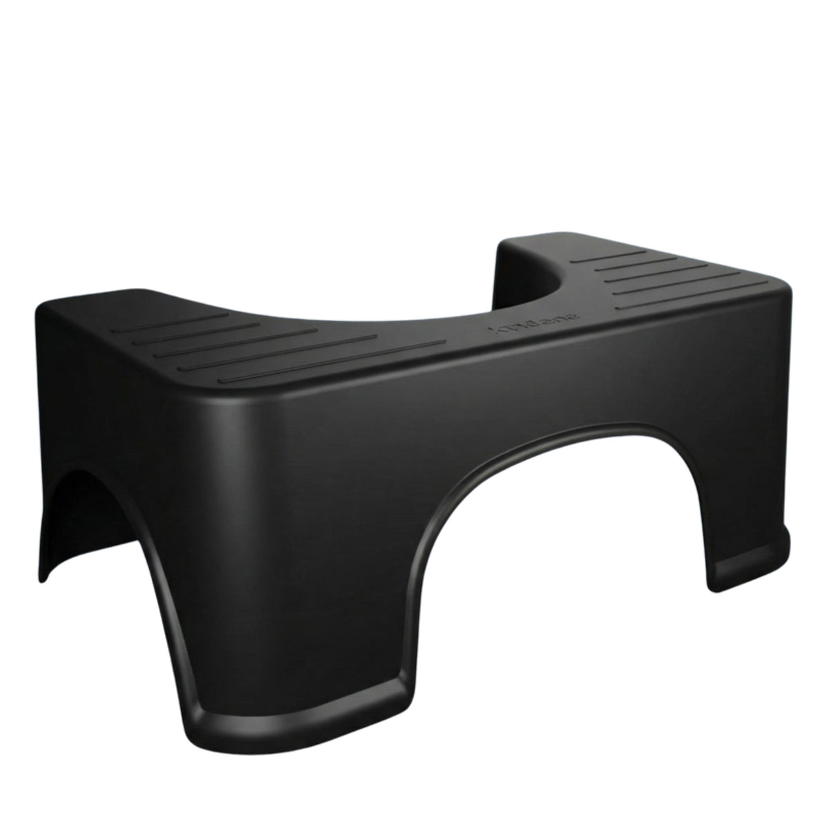 Zwart toiletkrukje van 19 cm op een witte achtergrond, productfoto.