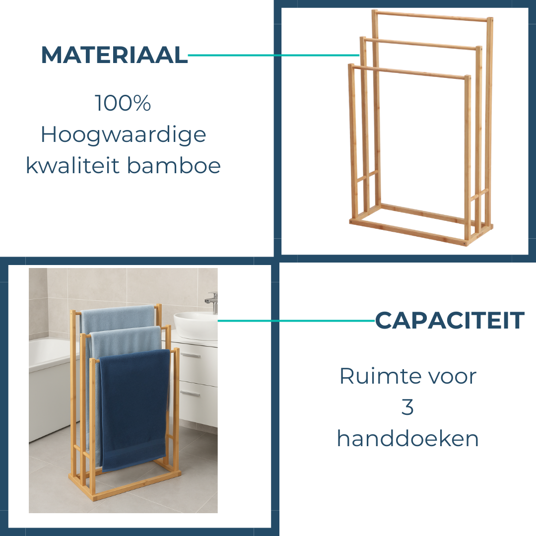 Handdoekrek Bamboe - Vochtbestendig - Handdoekrek staand - Vrijstaand