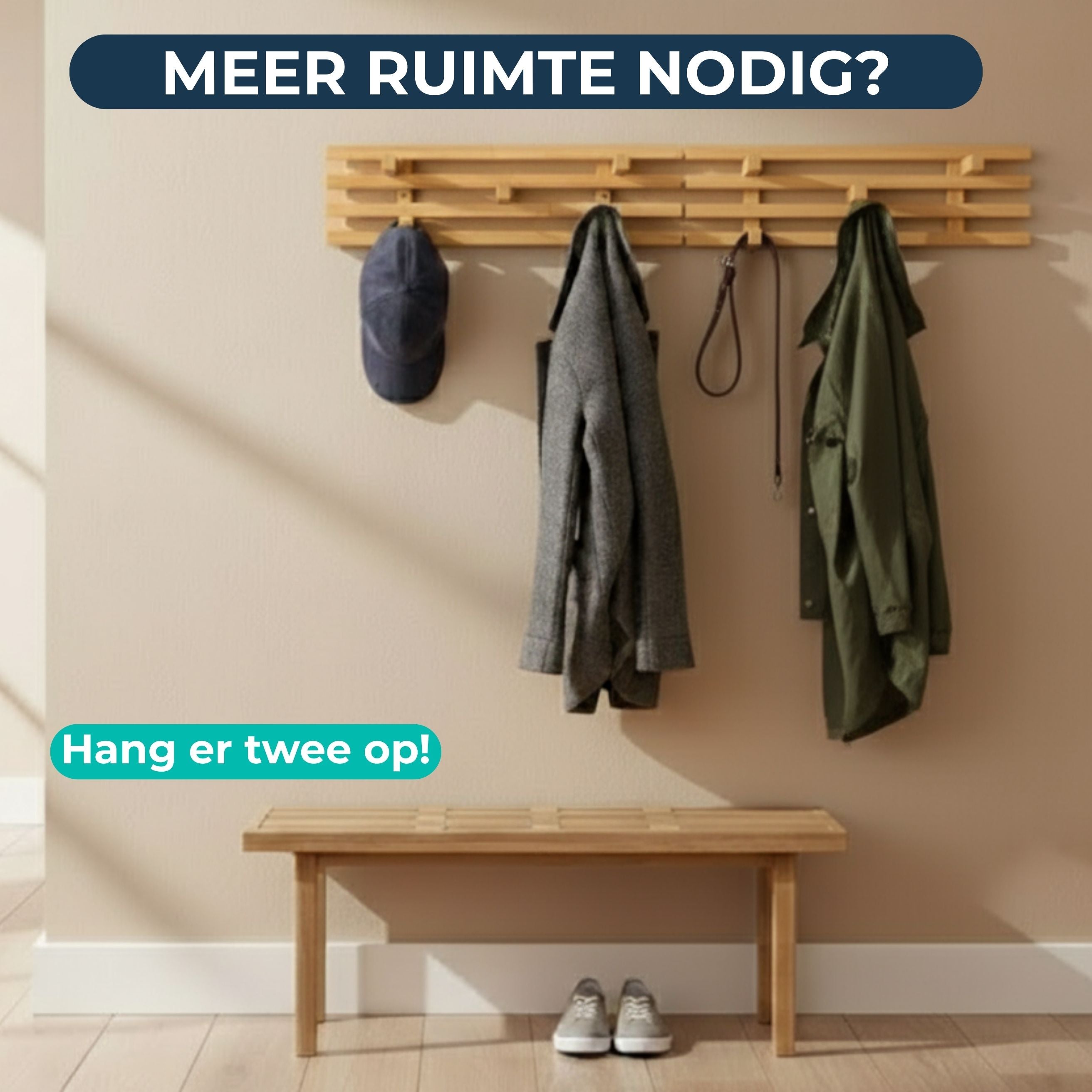 Bamboe Kapstok - Inklapbare haakjes - Wandkapstok - Hangend