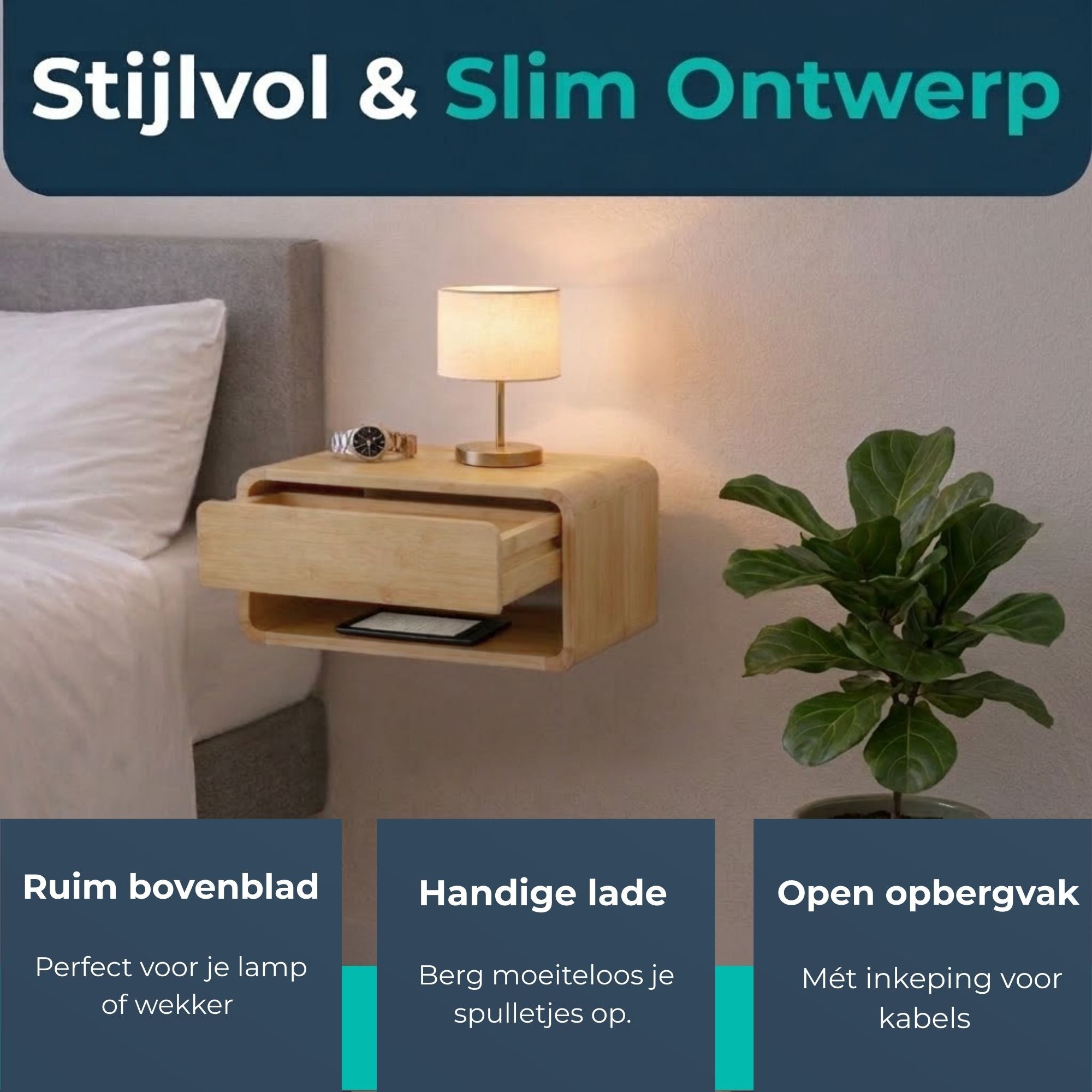 Zwevend Bamboe Nachtkastje 2x