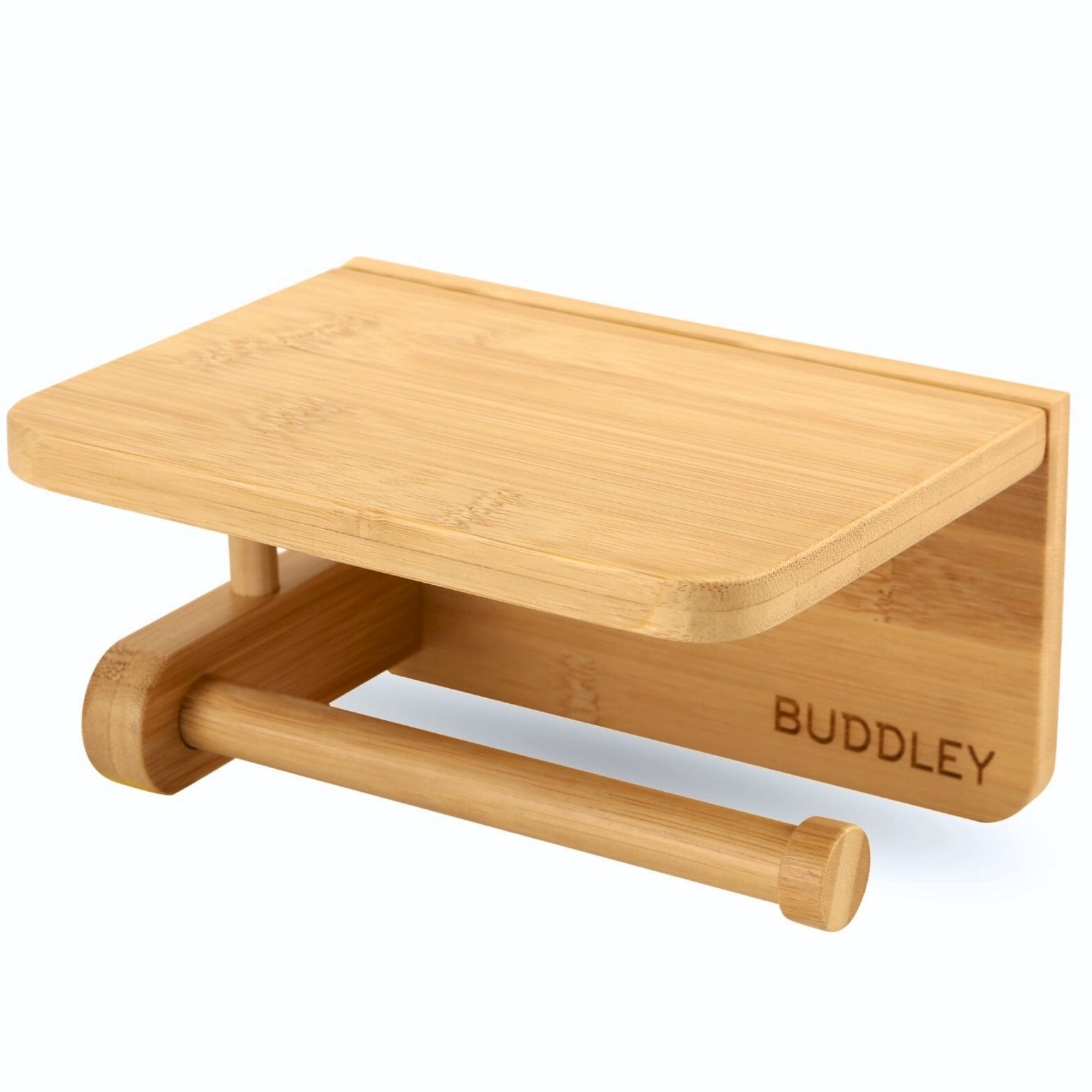 Toiletrolhouder Bamboe - Zonder boren - Met plankje - WC rolhouder