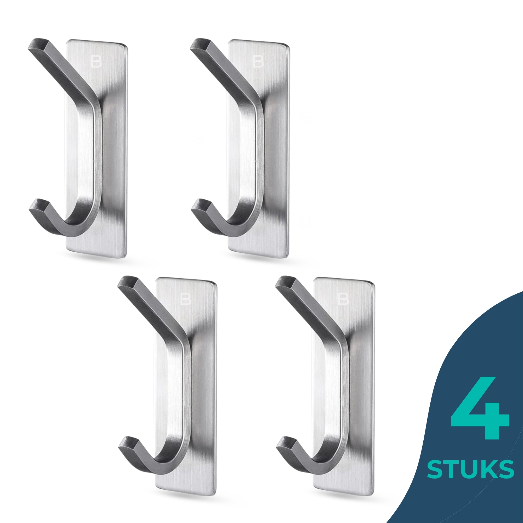 Handdoekhaakjes (4x) - Zilver - Zelfklevende Haakjes