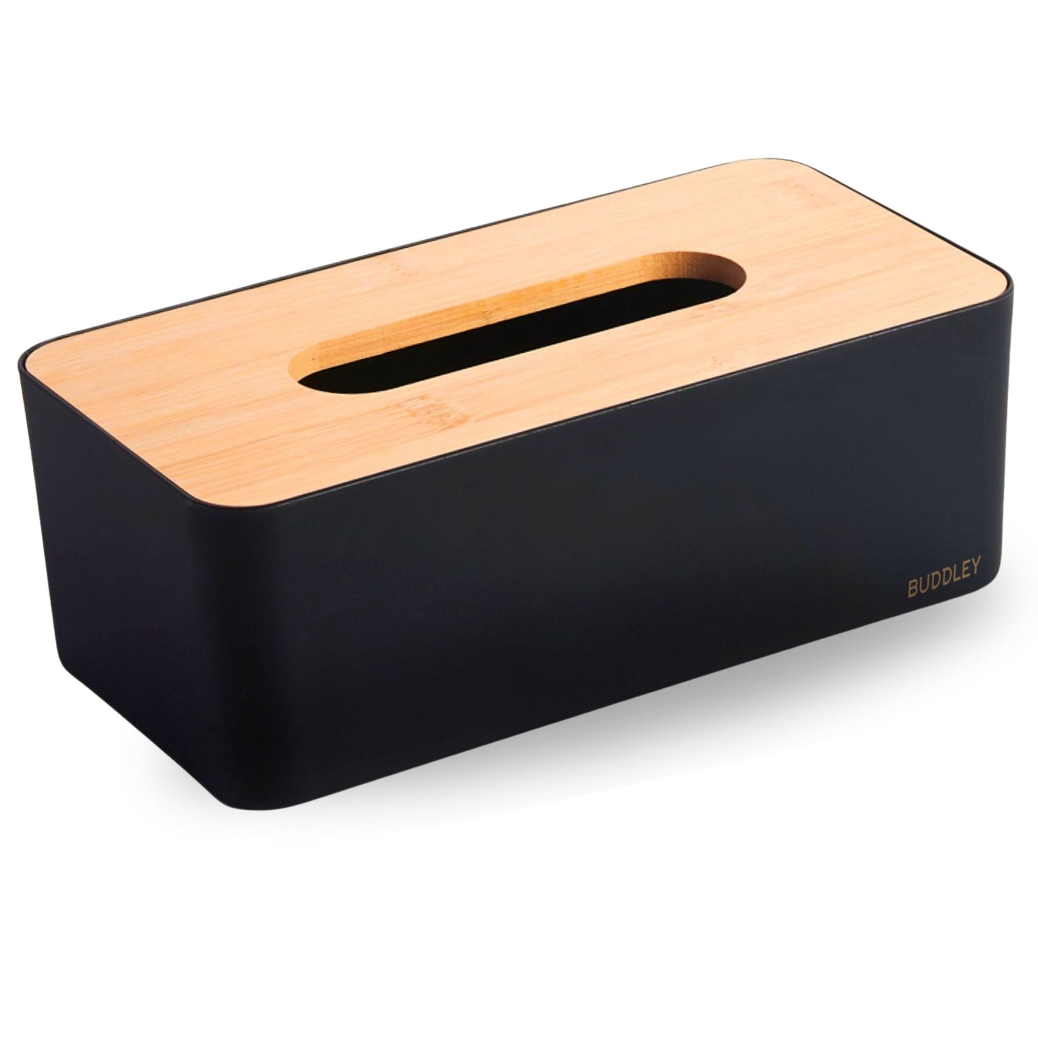 Schwarze Kosmetiktuchbox Bambusdeckel Standardgre | BUDDLEY - BUDDLEY