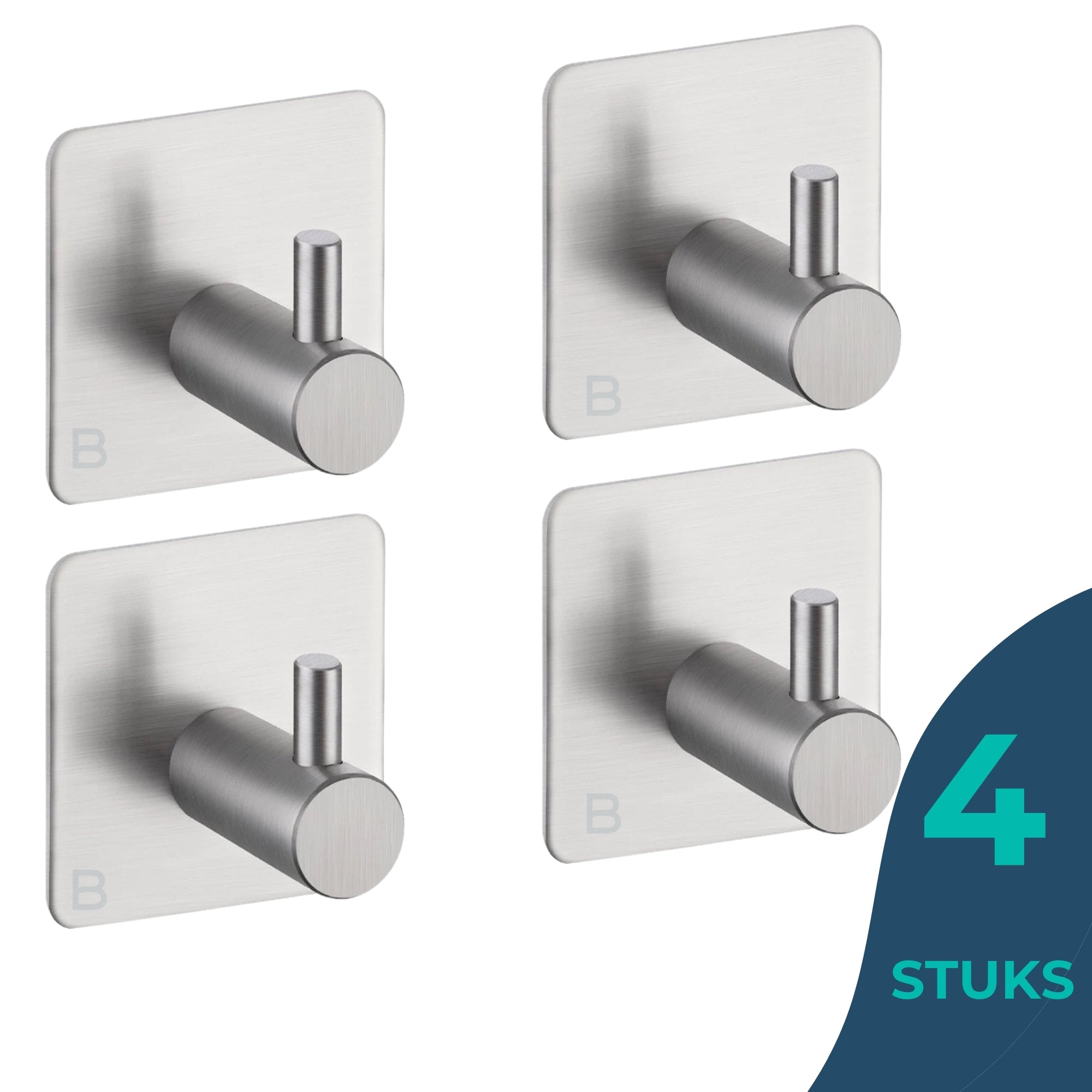 Handdoekhaakjes (4x) - Zilver - Zelfklevende Haakjes