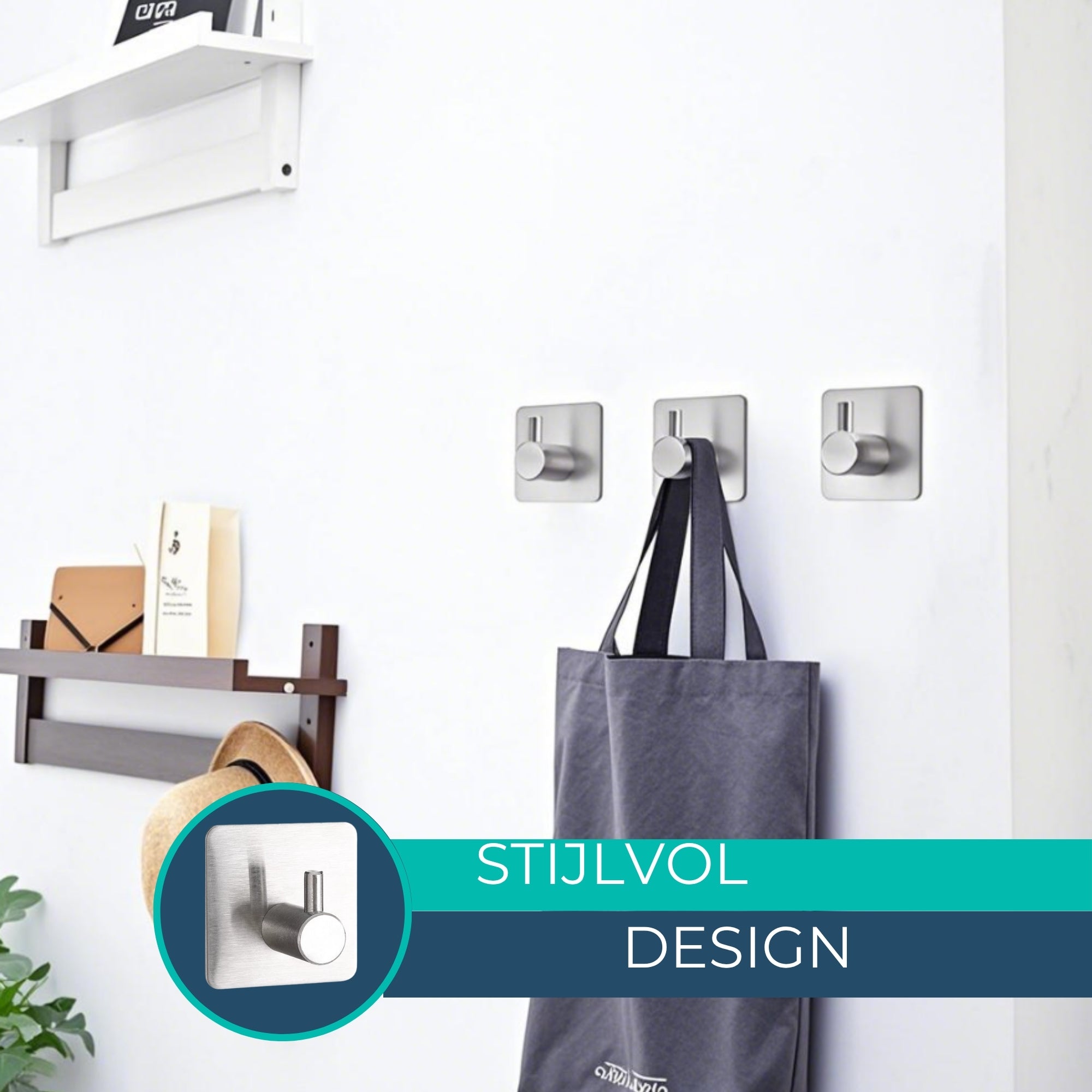 Handdoekhaakjes (4x) - Zilver - Zelfklevende Haakjes