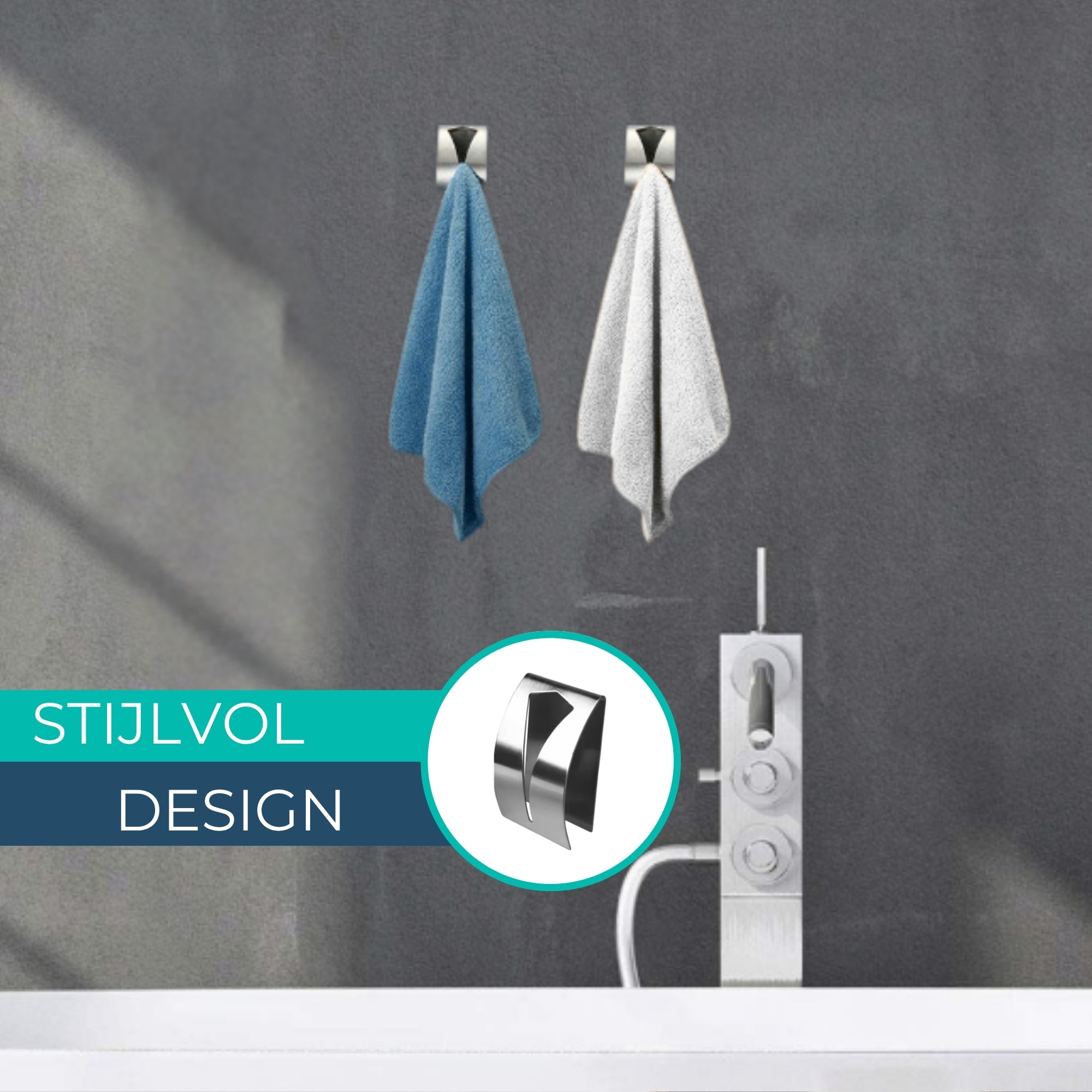 Handdoekhaakjes (4x) - Zilver - Zelfklevende Haakjes