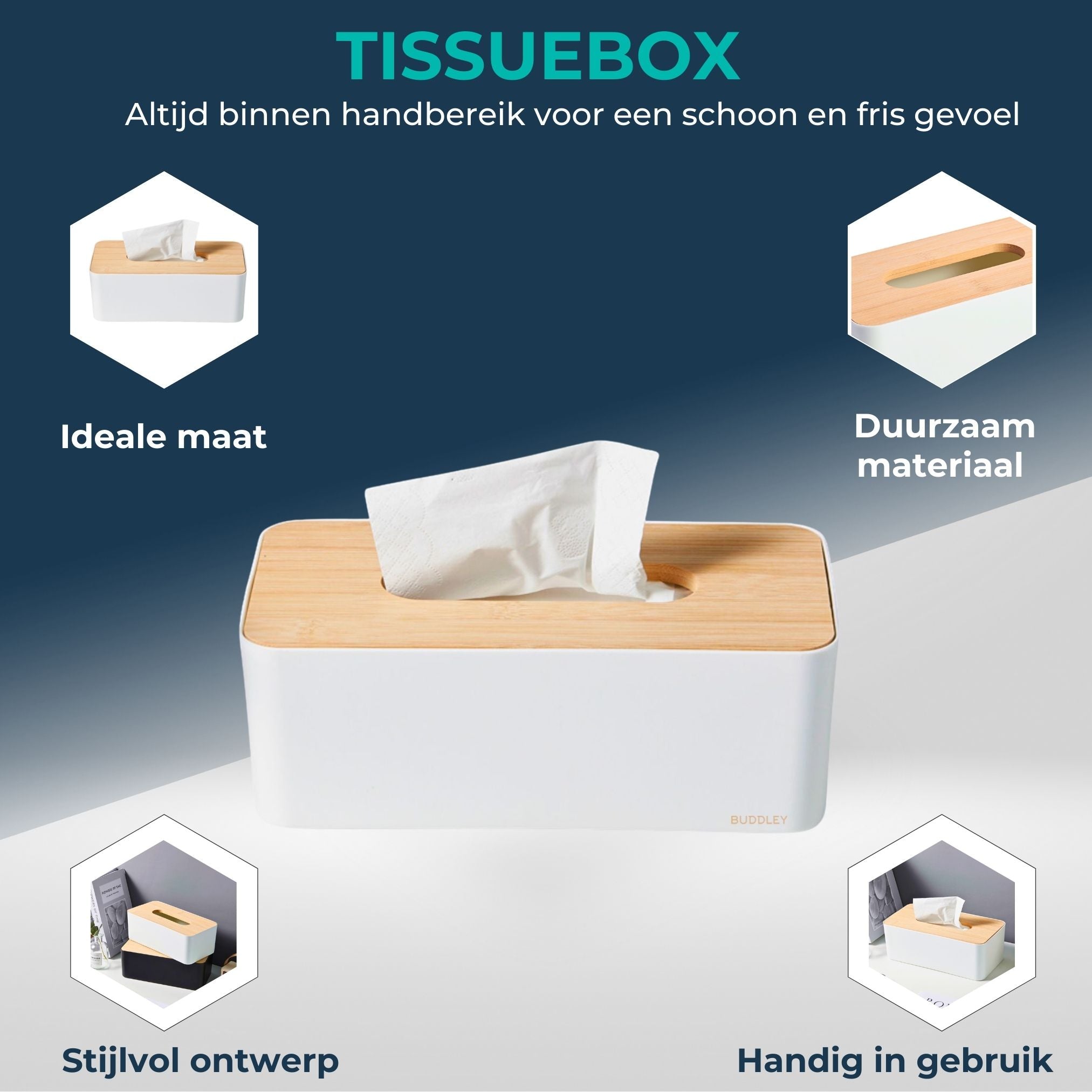 Witte Tissuedoos | Bamboe Deksel