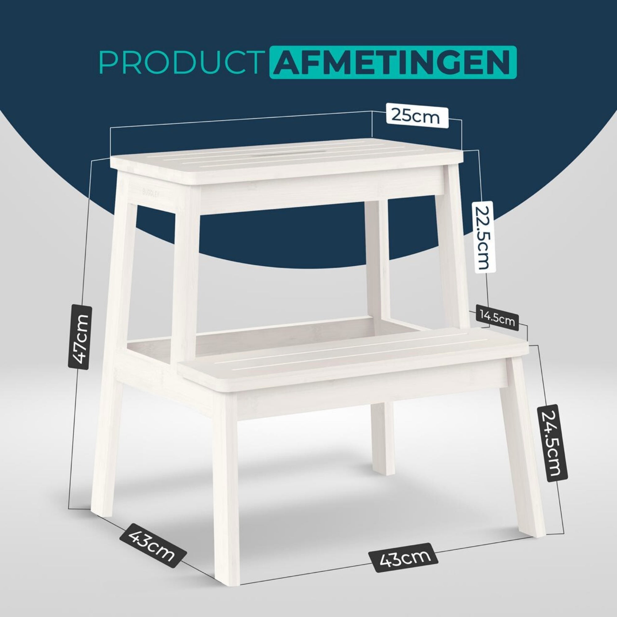Opstapje Bamboe Wit- Keukentrapje 2 treden - Opstapkrukje Hout