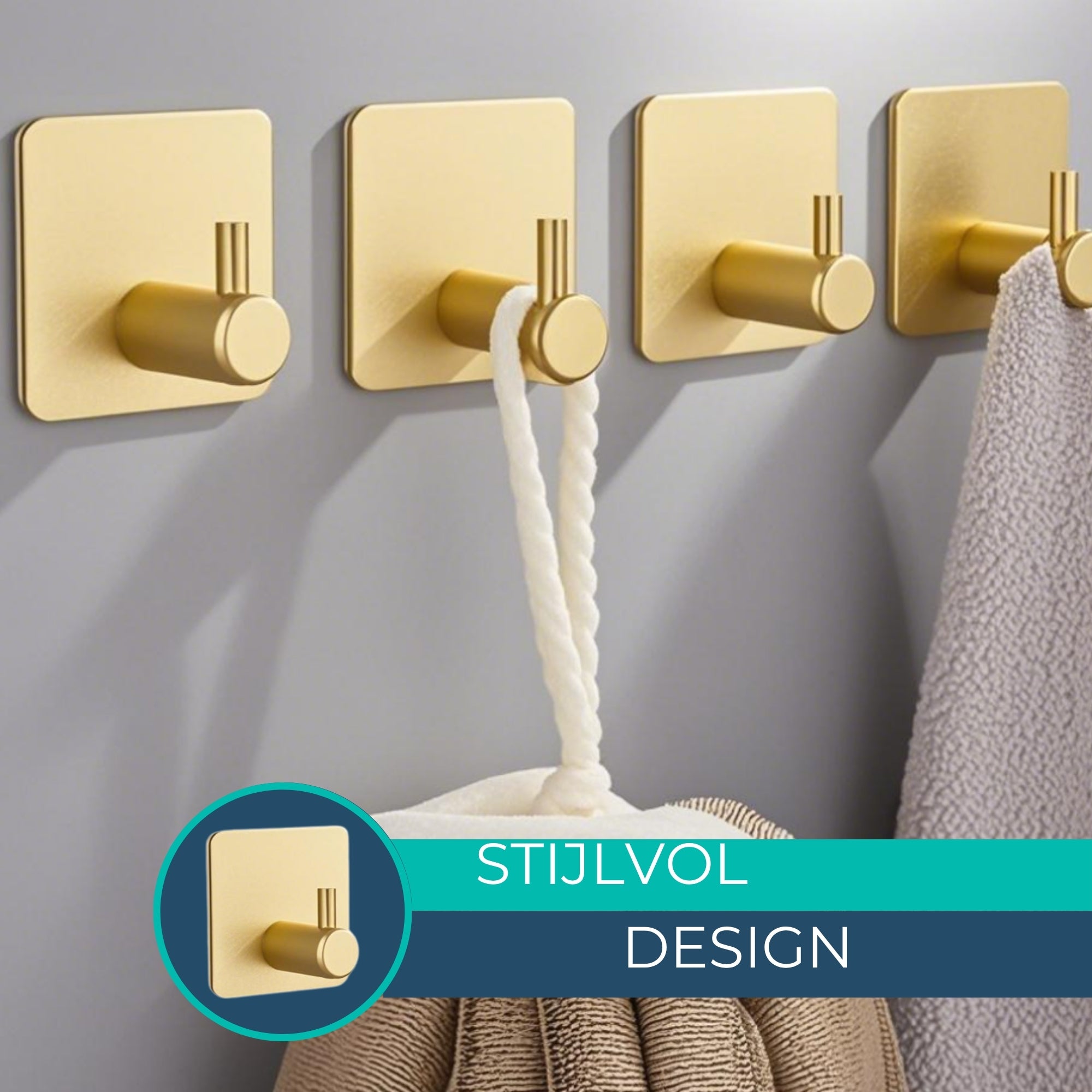 Handdoekhaakjes (4x) - Goud - Zelfklevende Haakjes