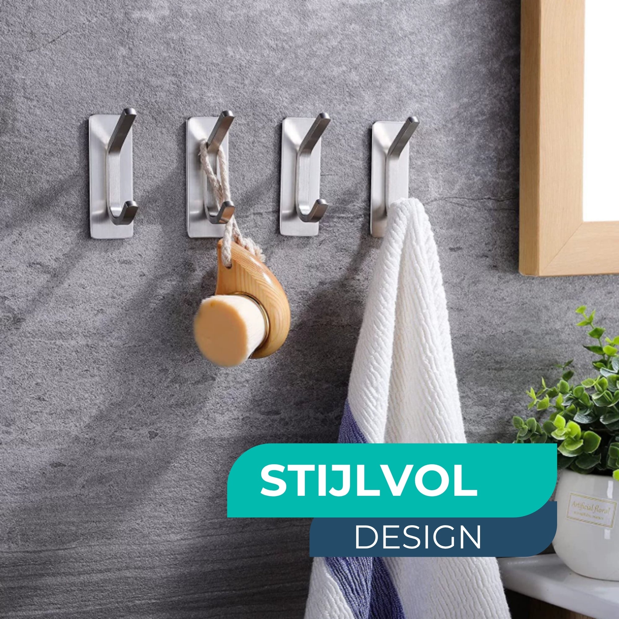 Handdoekhaakjes (4x) - Zilver - Zelfklevende Haakjes