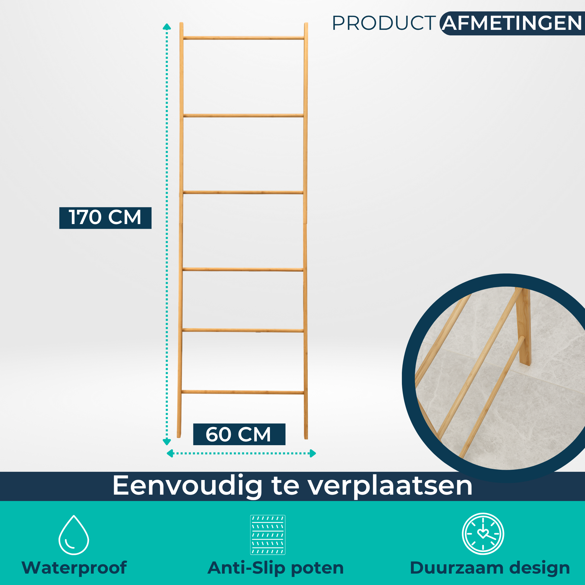 Ladderrek Bamboe - Handdoekladder - Kledingladder