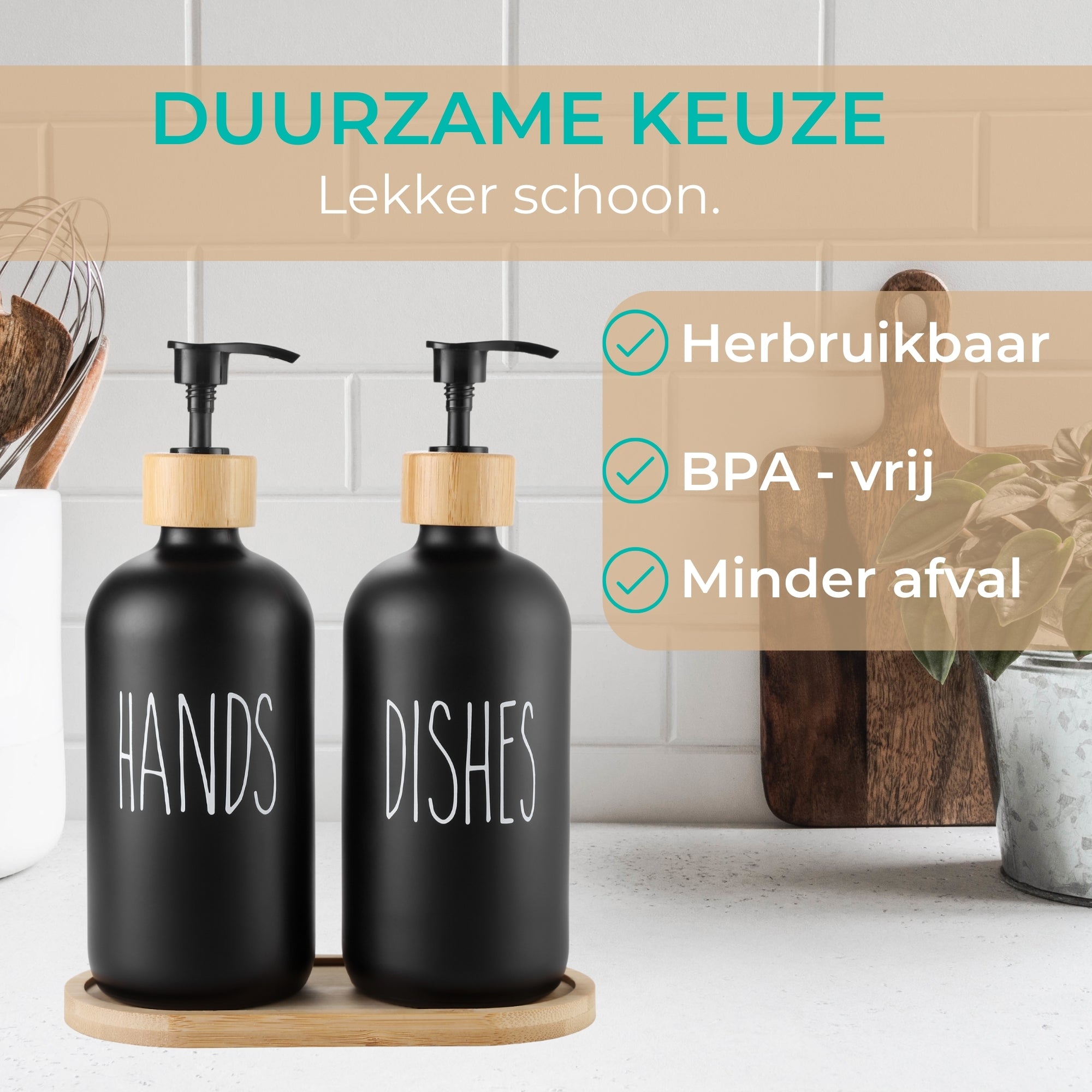 Zeepdispenser - SET (2x) - Glas - Zeeppompje - Zeepdispensers