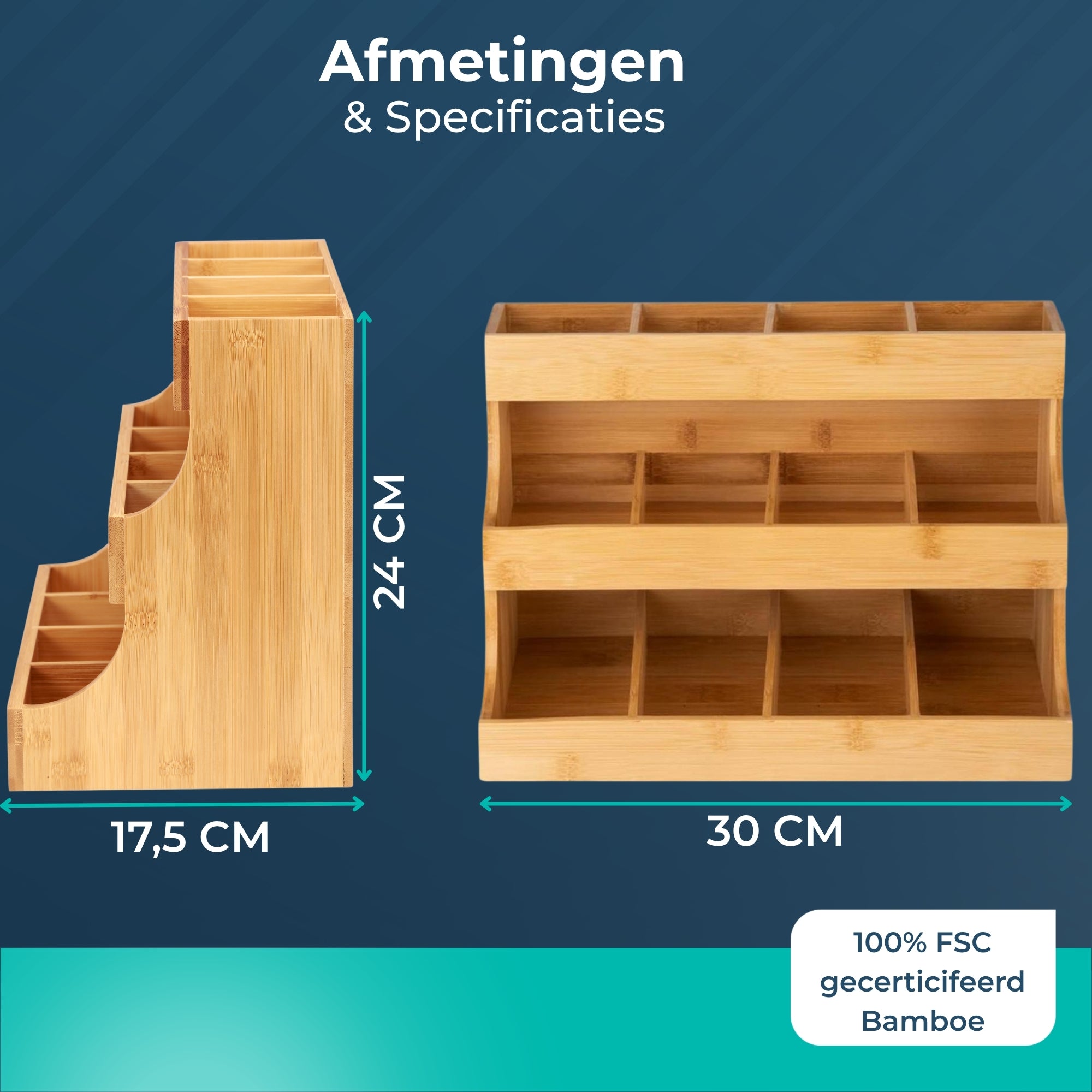 Theedoos 12 vaks - Thee Organizer - Bamboe - Theehouder