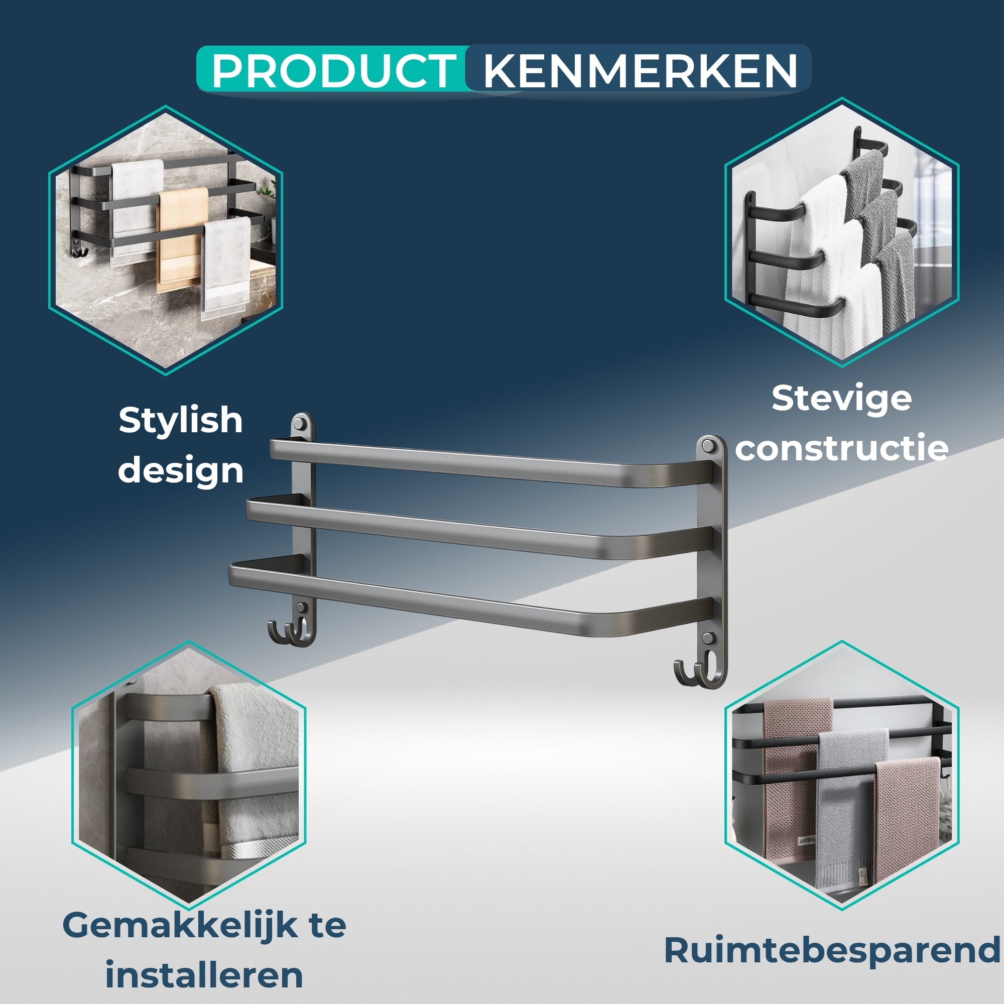 Handdoekrek Muur - 60cm breed - Badkamer