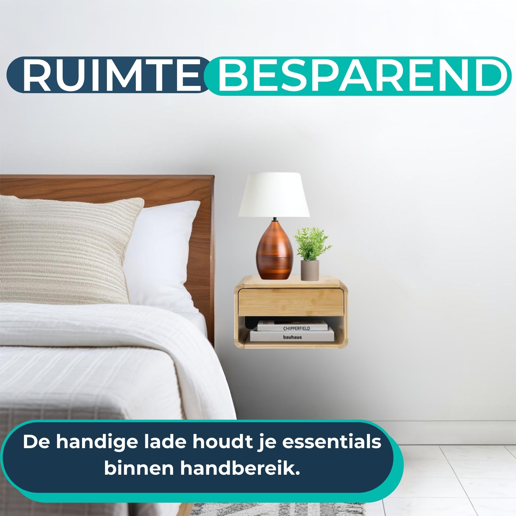 Zwevend Bamboe Nachtkastje 2x