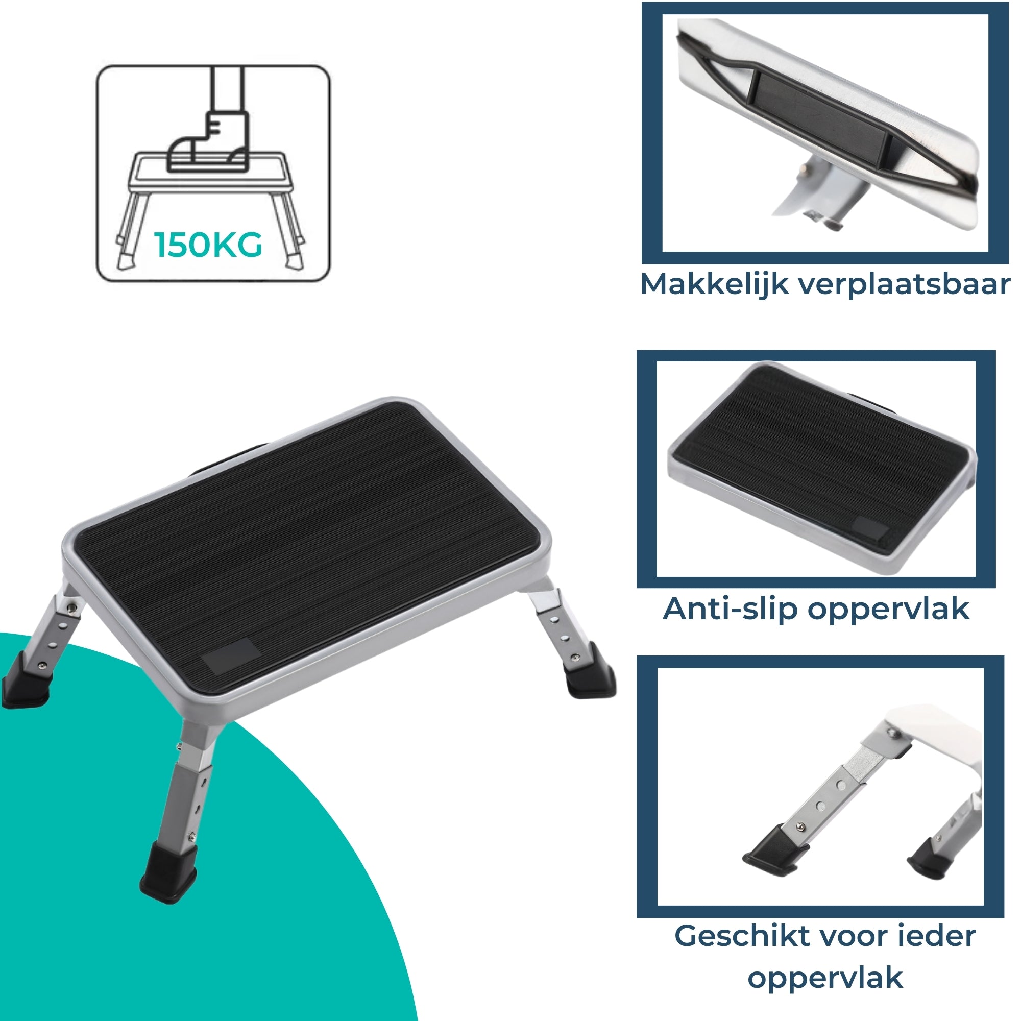 Opstapje Inklapbaar Staal - Verstelbaar in 3 hoogtes - Opstapkrukje metaal