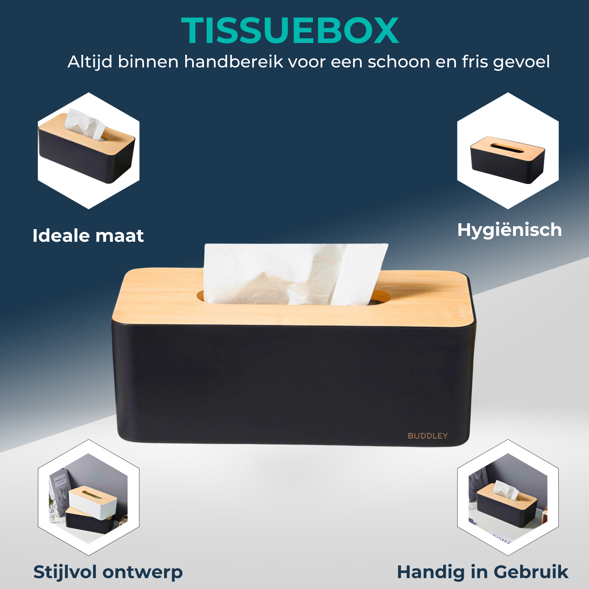 Tissue Box - 2 Stuks -Tissuehouder - Tissue Houders - Tissuebox - Tissuedoos - Hout - Zwart
