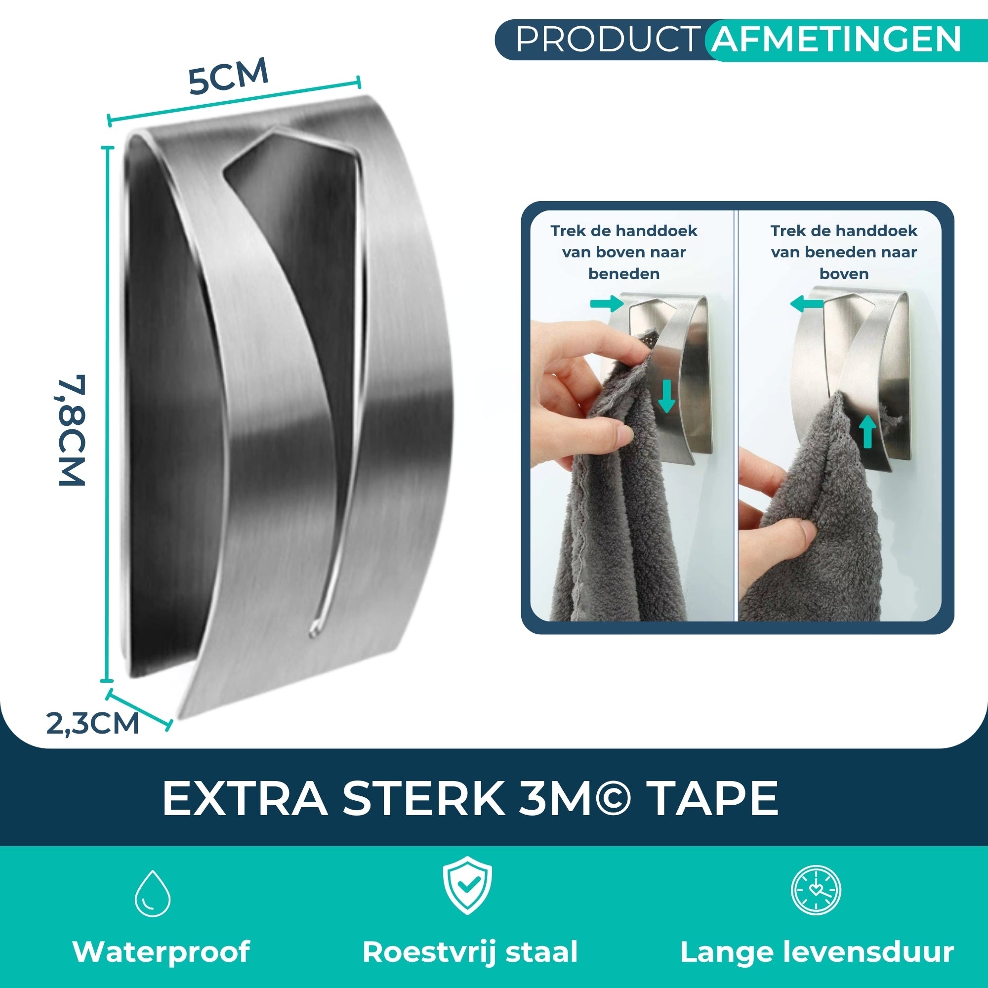 Handdoekhaakjes (4x) - Zilver - Zelfklevende Haakjes