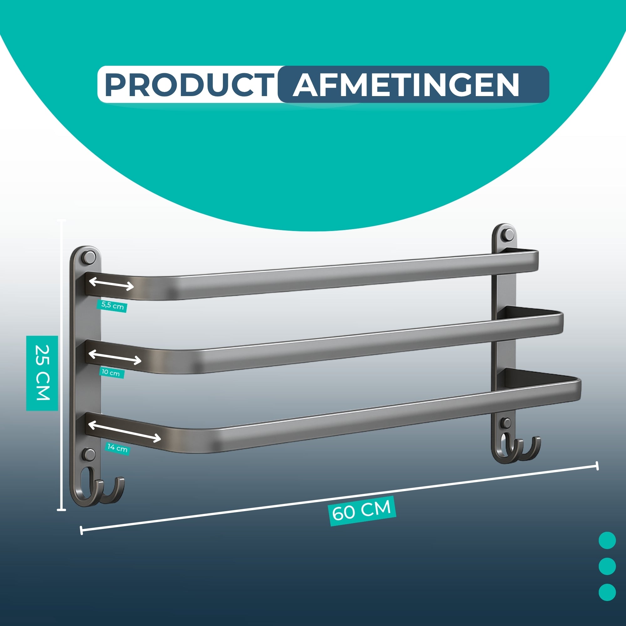 Handdoekrek Muur - 60cm breed - Badkamer