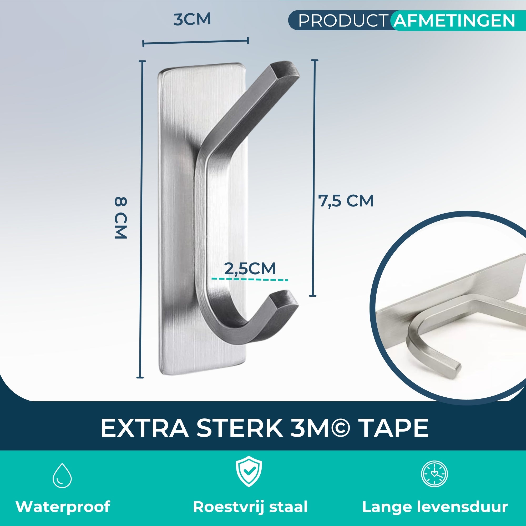 Handdoekhaakjes (4x) - Zilver - Zelfklevende Haakjes