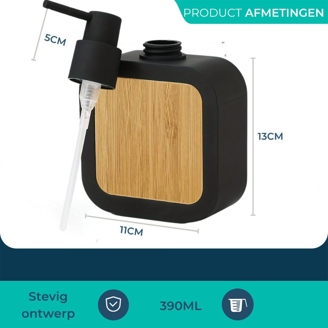 Zeepdispenser - SET (2x) -Stijlvol en modern - Bamboe en zwart