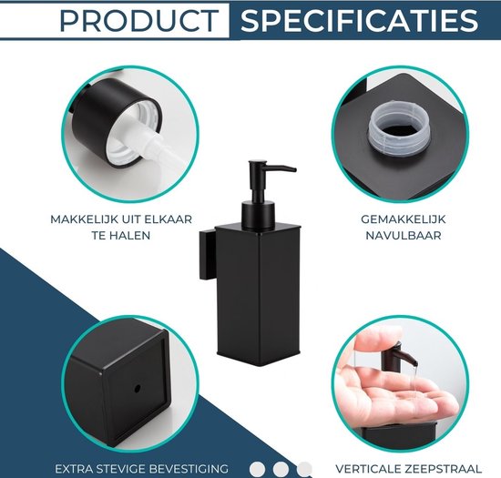 Wandmontage Zeepdispenser Zwart | Keuken, Badkamer & Toilet