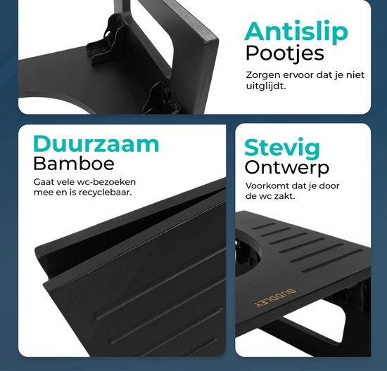 Inklapbaar Toiletkrukje | Zwart Bamboe