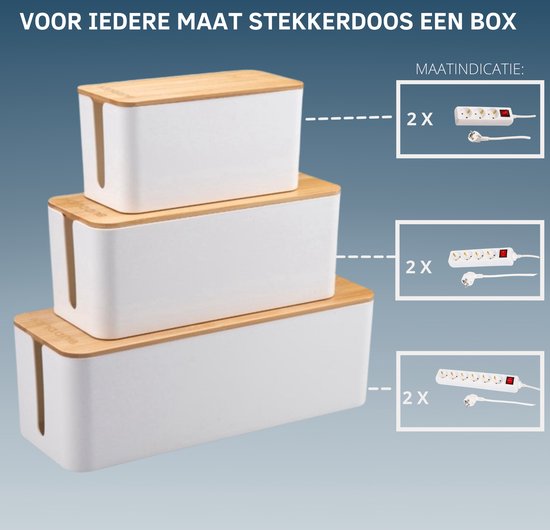 Kabelbox Wit met Bamboe cover | SET drie stuks | M-L en XL
