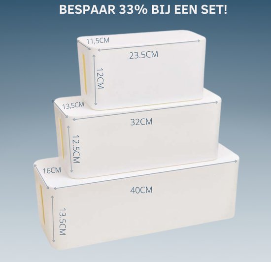 Kabelbox Wit | SET drie stuks | M-L en XL