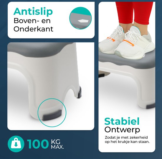 Opstapje Grijs | Hoogte 17.5cm | Voor badkamer, keuken of slaapkamer
