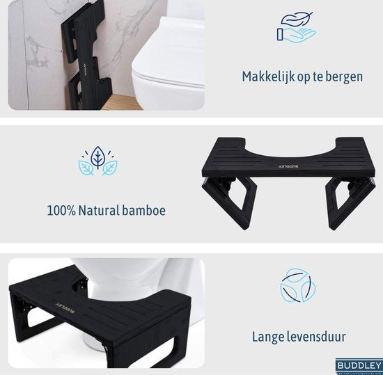 Inklapbaar Toiletkrukje | Zwart Bamboe