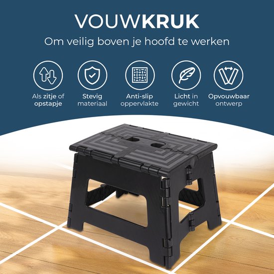 Inklapbaar Zwart Opstapje| Hoogte 22cm| Multi inzetbaar