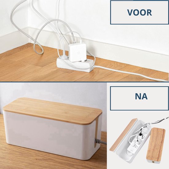 Kabelbox Wit met Bamboe cover | SET drie stuks | M-L en XL