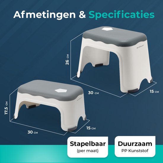 Opstapje Grijs | Hoogte 17.5cm | Voor badkamer, keuken of slaapkamer