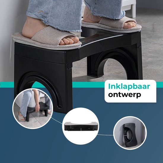 Inklapbaar Zwart Toiletkrukje | Maat L