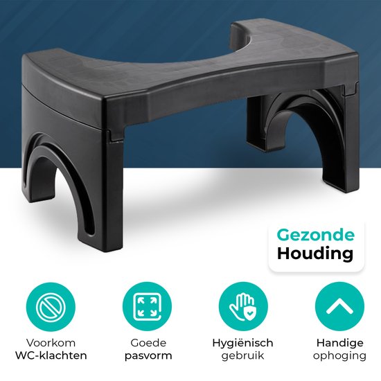 Inklapbaar Zwart Toiletkrukje | Maat L