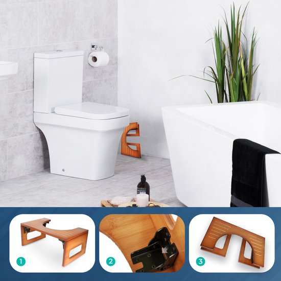 Inklapbaar Toiletkrukje | Donker Bamboe