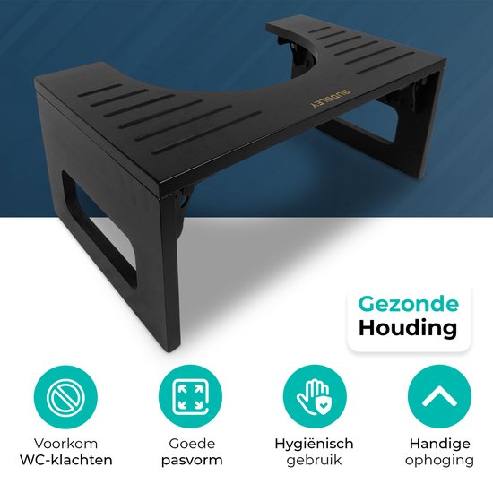 Inklapbaar Toiletkrukje | Zwart Bamboe