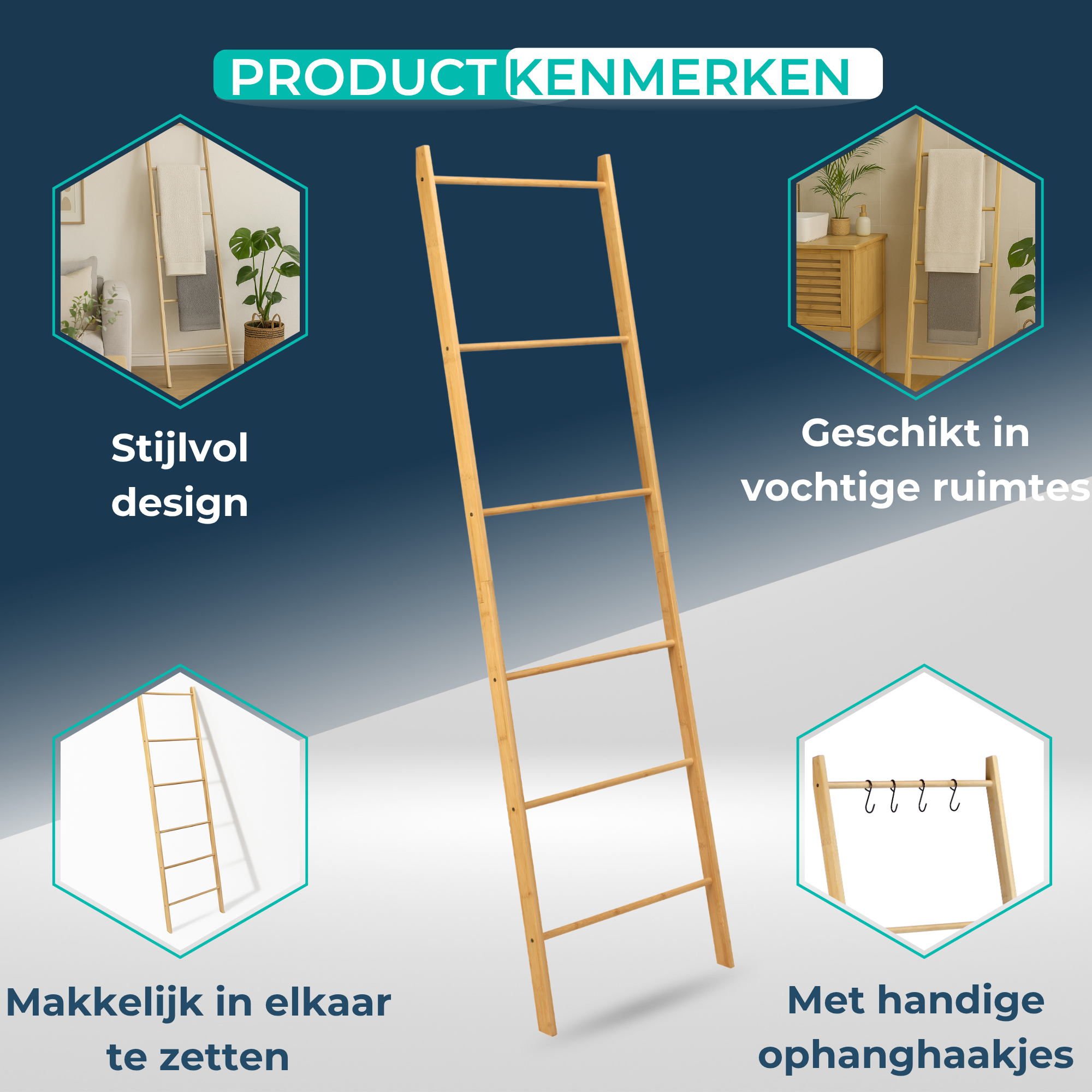 Ladderrek Bamboe - Handdoekladder - Kledingladder