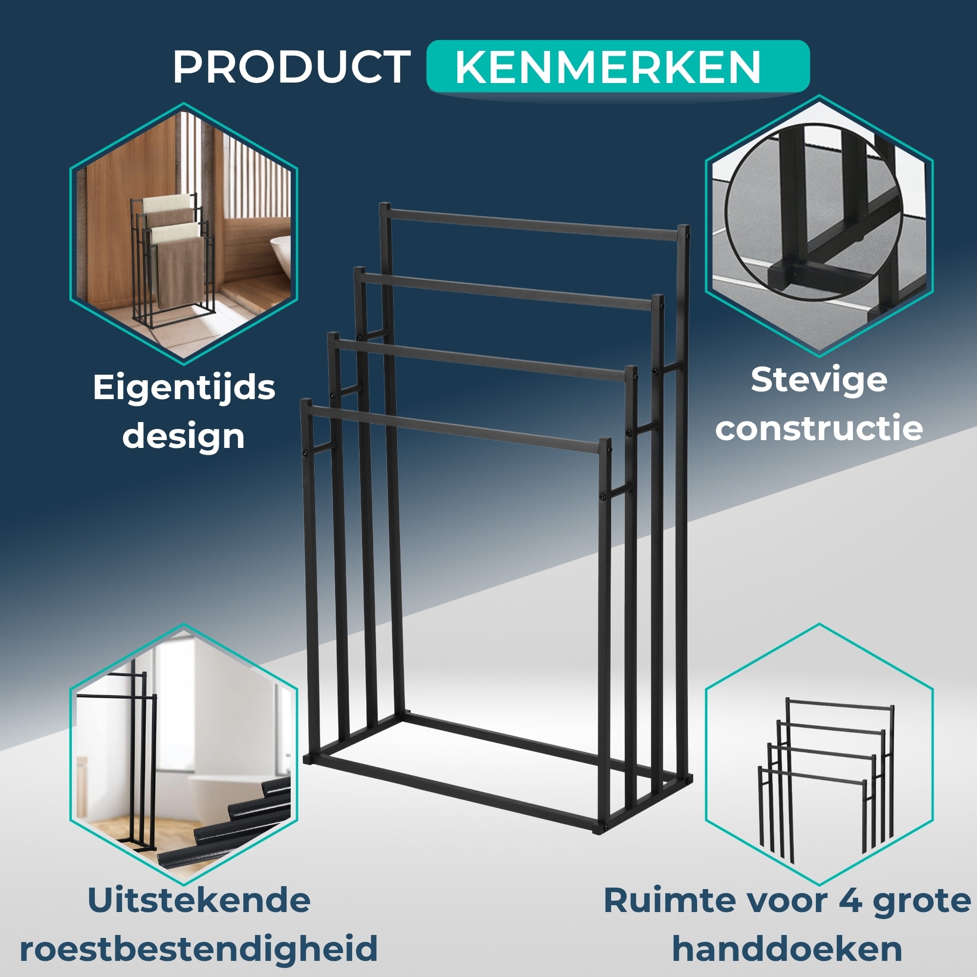 Handdoekrek - 4 armen - 60cm breed - Badkamer