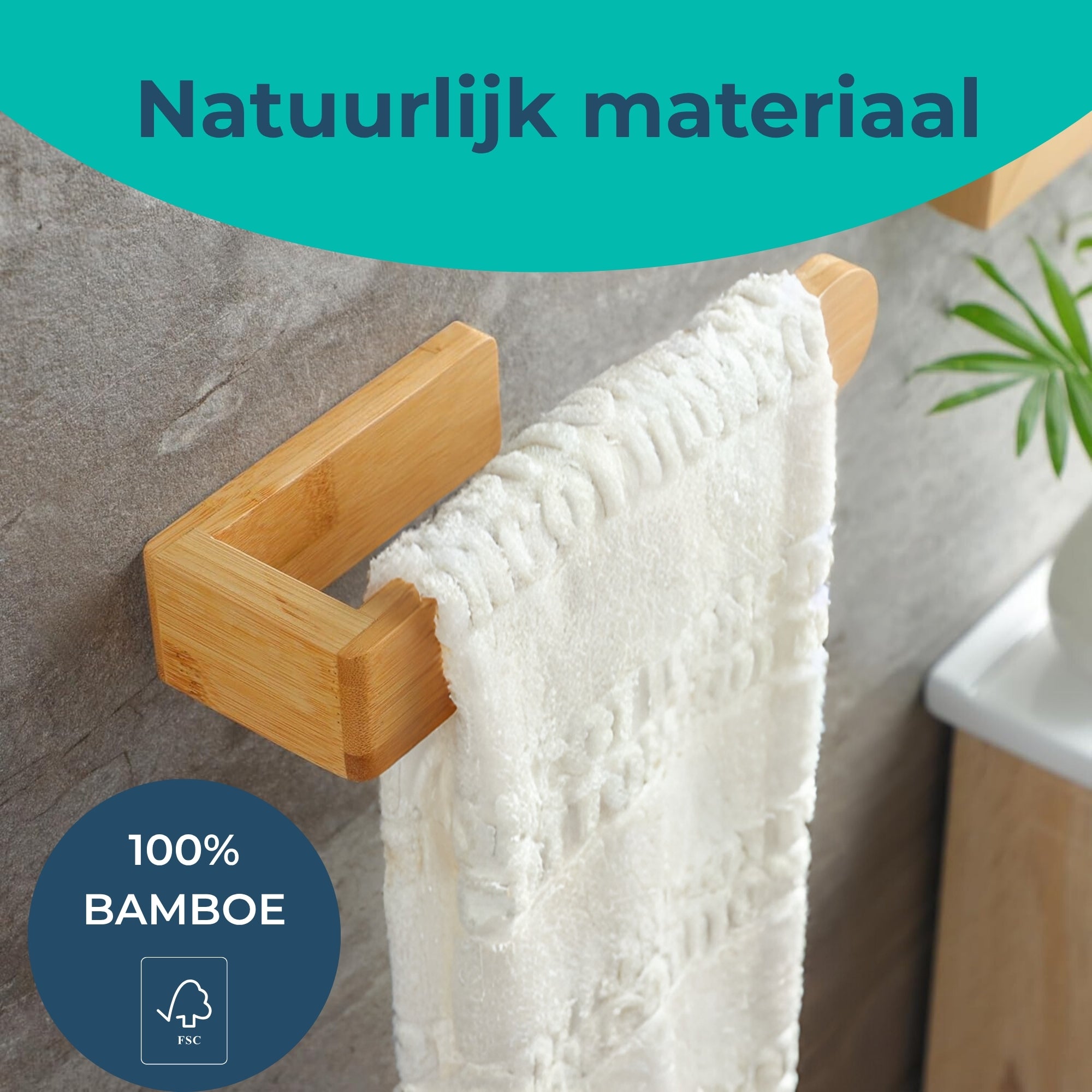Handdoekhouder Zelfklevend - Bamboe - Handdoekstang