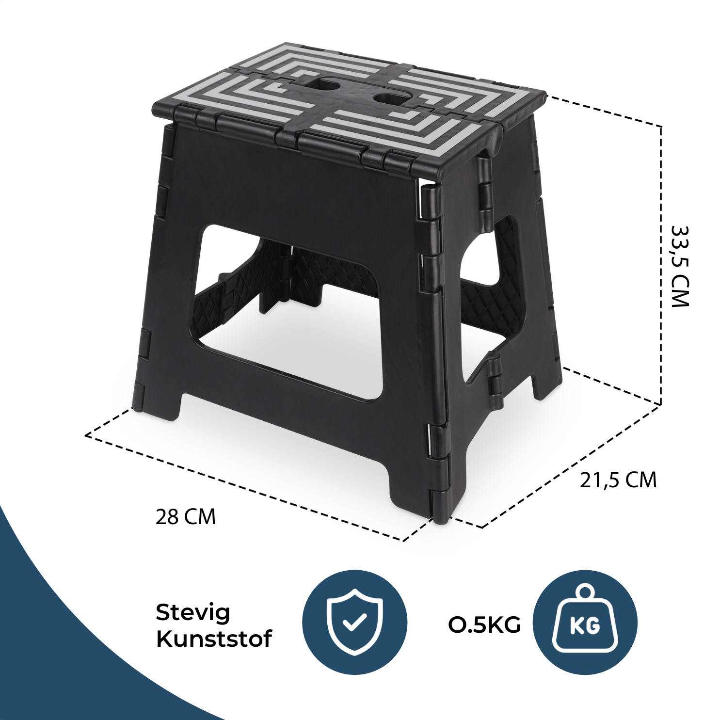 Inklapbaar Zwart Opstapje| Hoogte 33,5cm| Multi inzetbaar