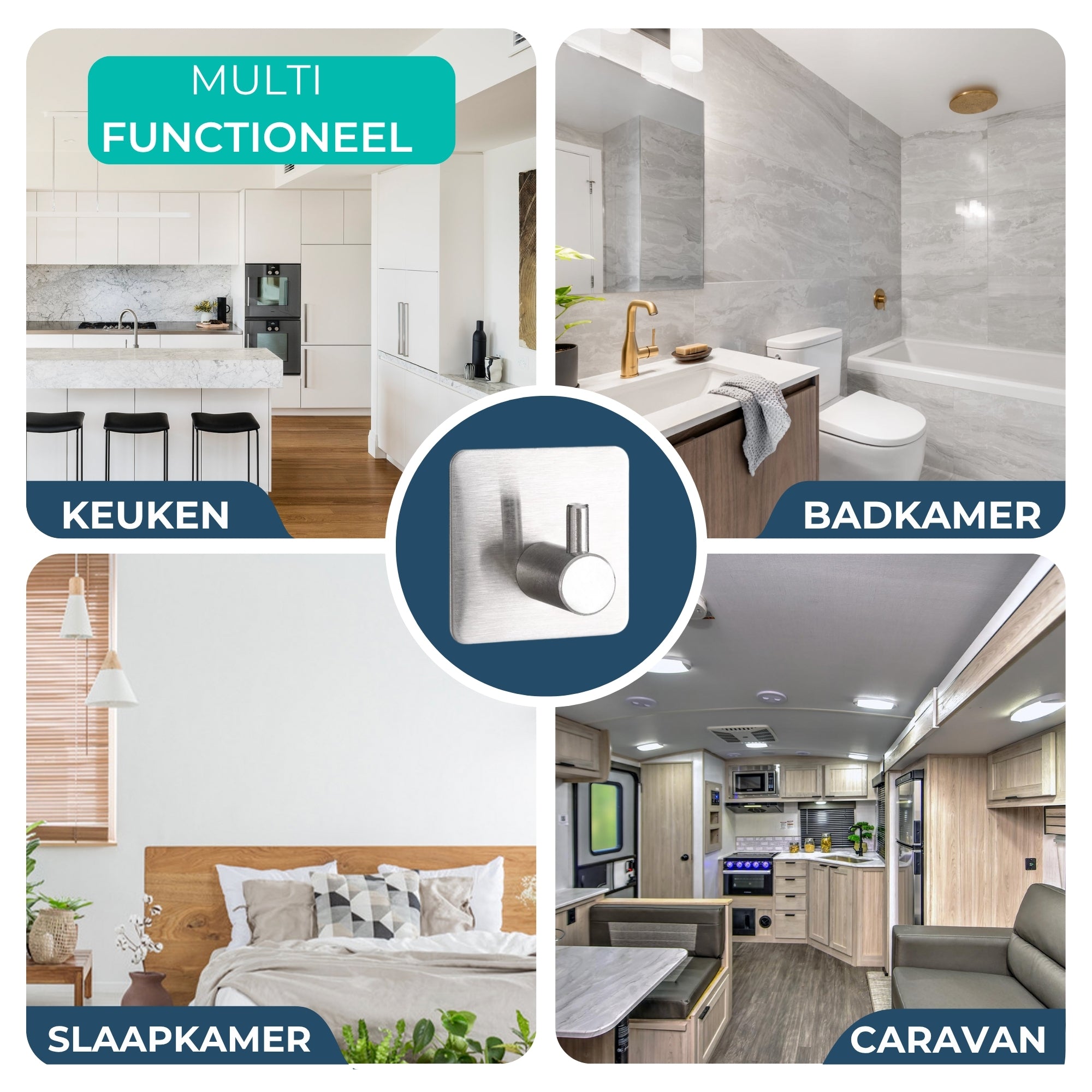 Handdoekhaakjes (4x) - Zilver - Zelfklevende Haakjes