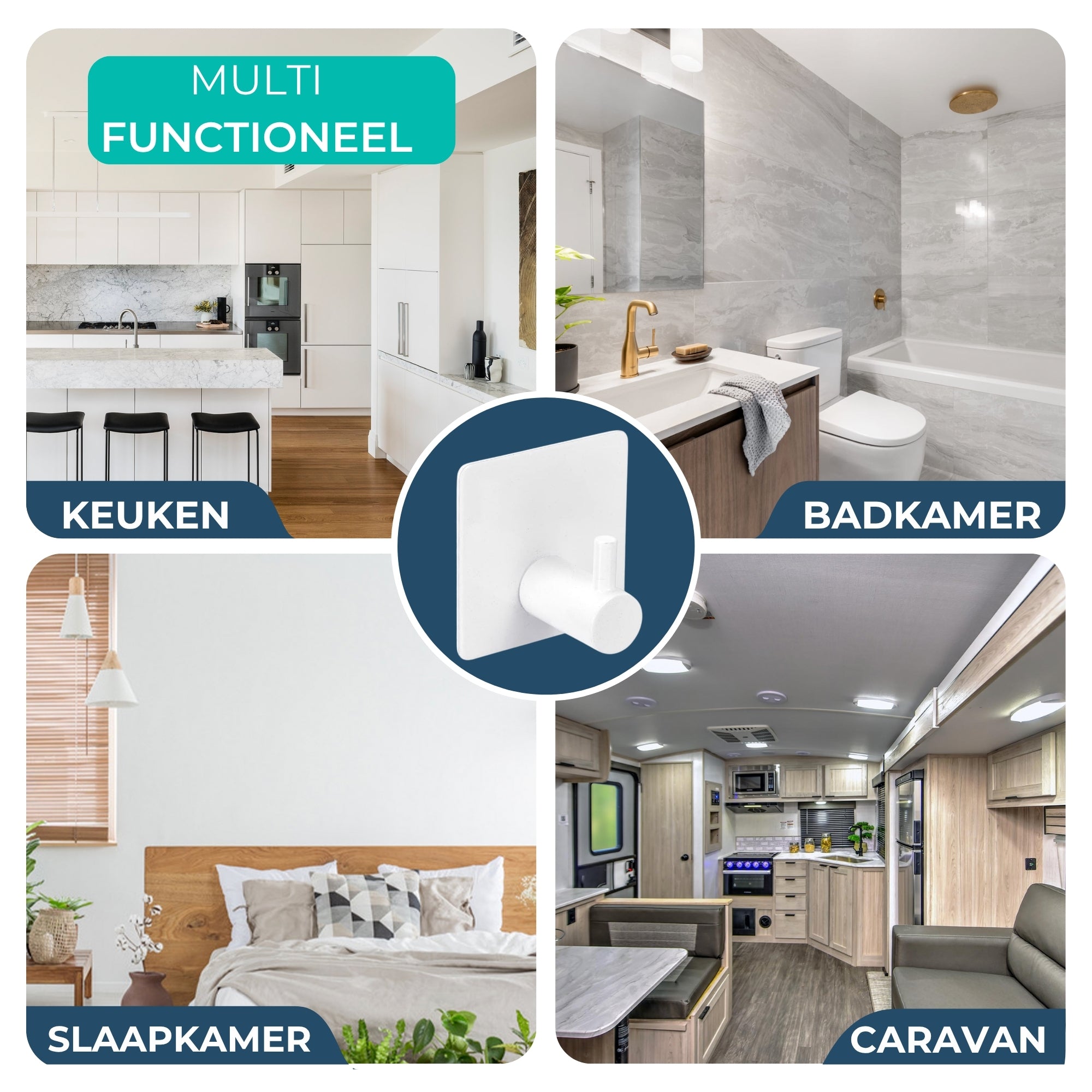 Handdoekhaakjes (4x) - Wit - Zelfklevende Haakjes