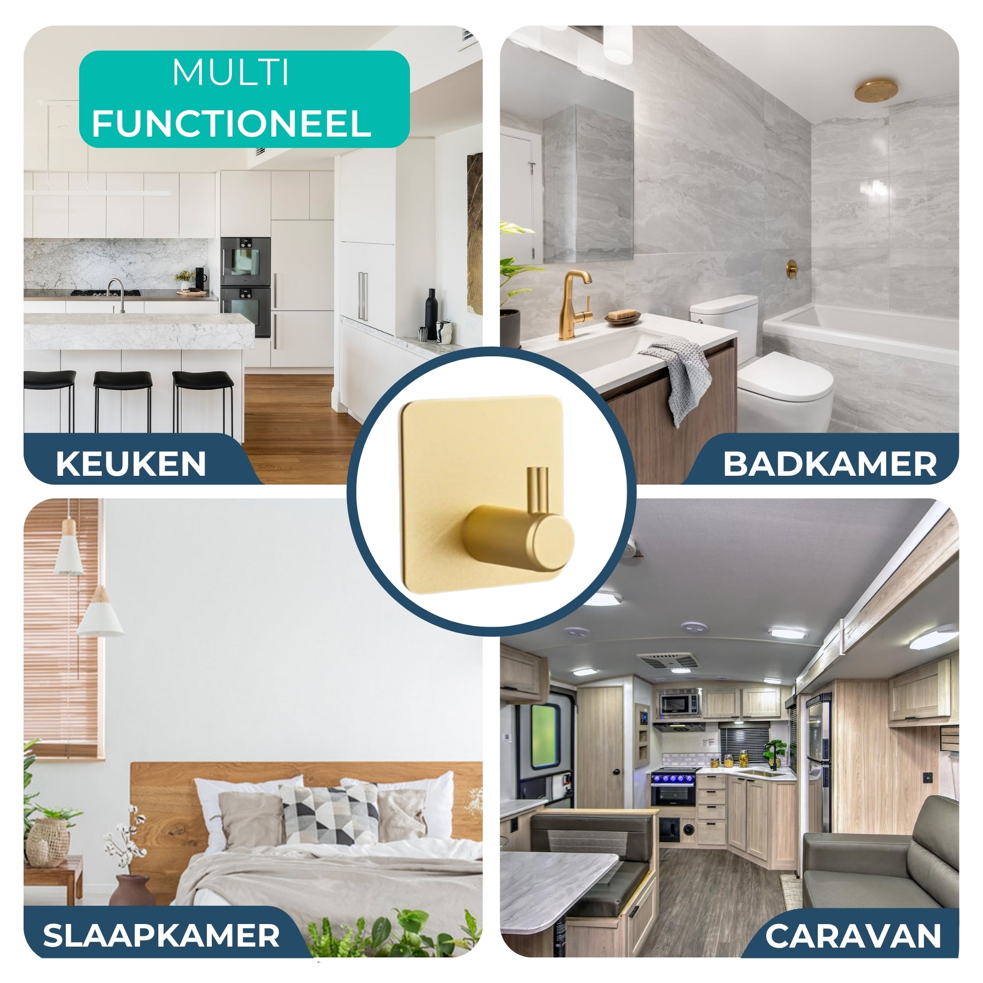 Handdoekhaakjes (4x) - Goud - Zelfklevende Haakjes